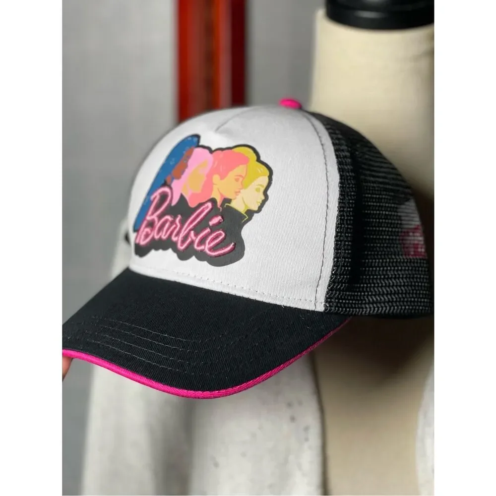 Barbie Colorful Adjustable Trucker Hat w/Black Mesh & Embroidered Pink Letters